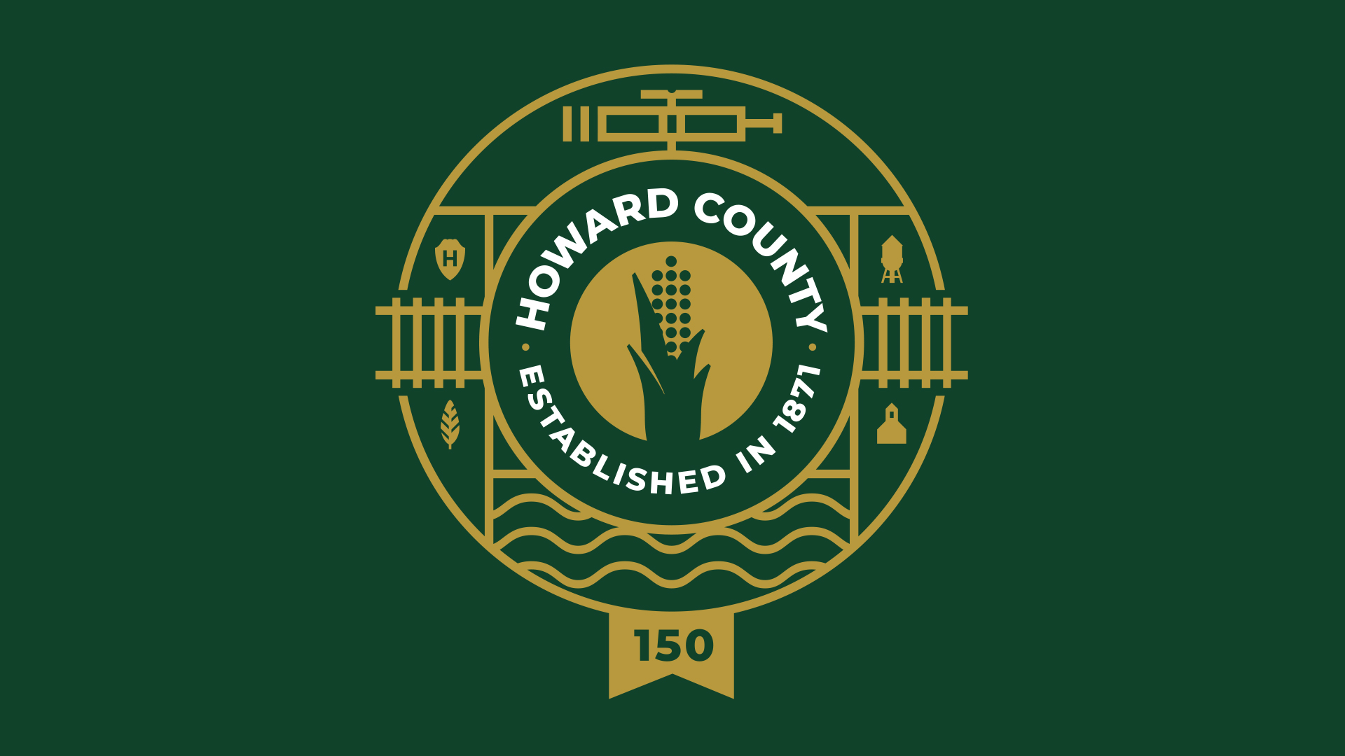 Howard County Anniversary Branding: Gold Logo on Green Background