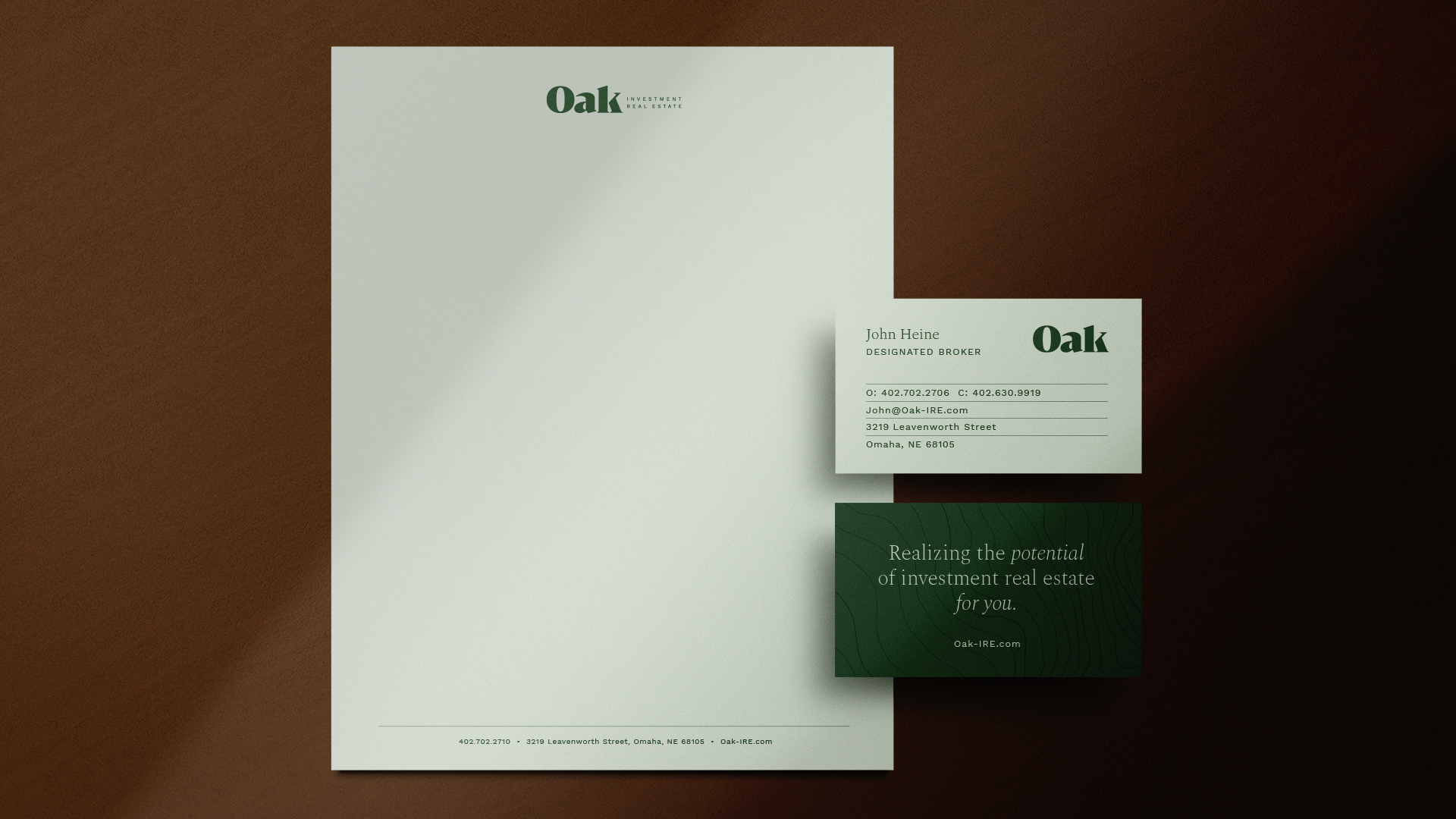 Oak Investment Real Estate Branding: Stationery Layouts
